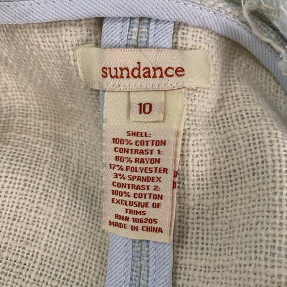 Sundance Sz 10 Cotton Tweed Blazer Jacket Blue Ivory Full Zip Raw Fringe Pockets - Picture 9 of 9